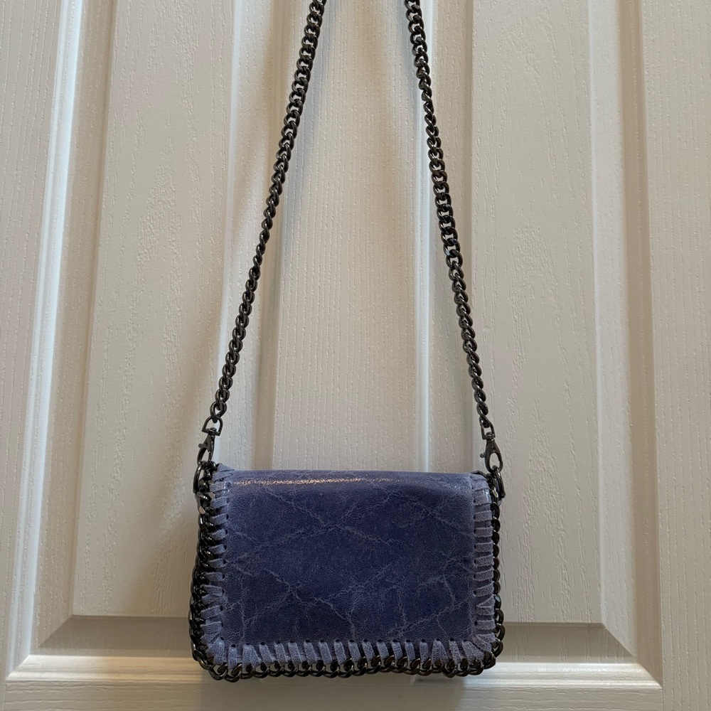 Borse in Pelle Italian Genuine Leather Gunmetal Chain Strap Shoulder Bag NWOT